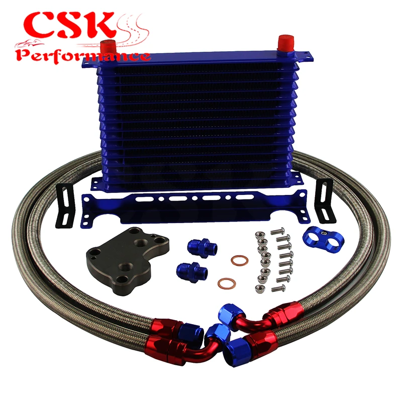Fit For BMW Mini Cooper S R53 02-06 15Row Oil Cooler+Filter Adapter Kit Black/Blue |