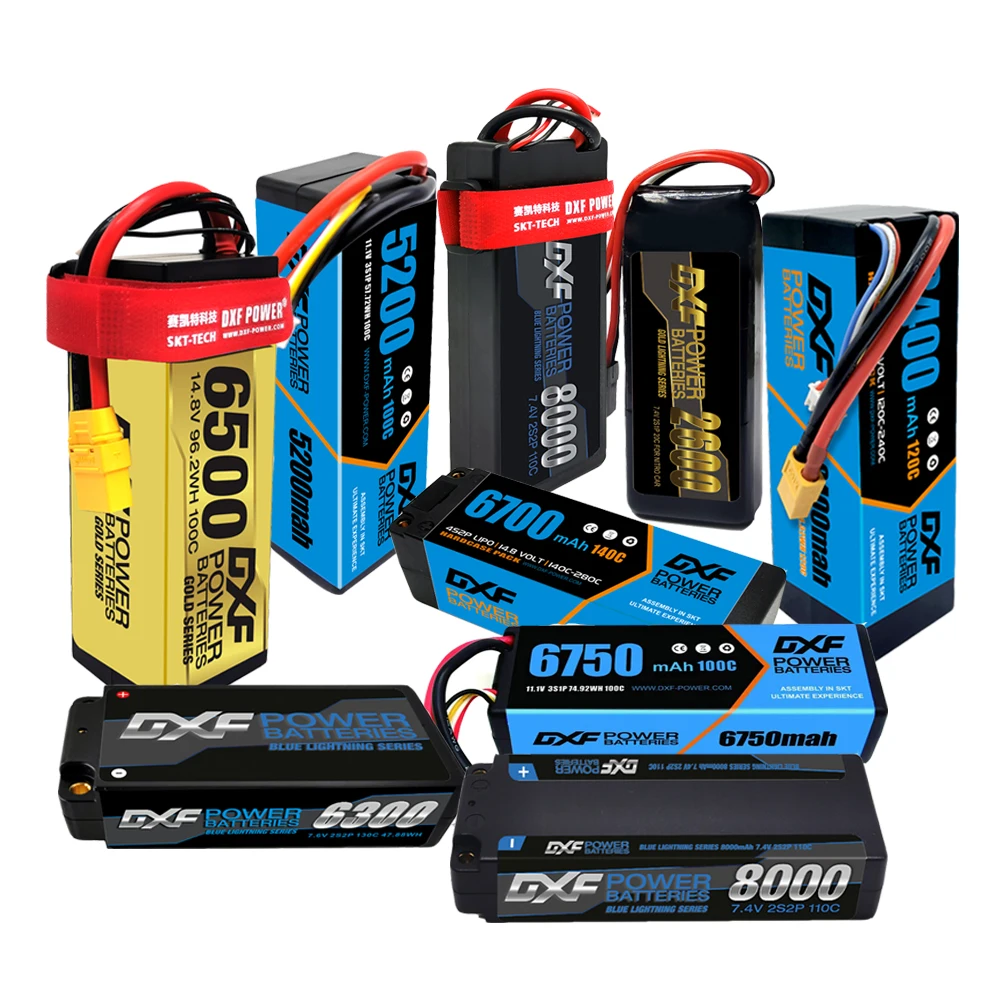 DXF-batería 4S Lipo 3S 2S 7,4 V, 14,8 V, 11,1 V, 5200Mah, 2600Mah, 6500Mah, 6750Mah, 8000Mah, 8400Mah, piezas de RC, coche, Dron, avión