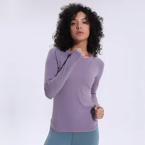 SALSPOR однотонные спортивные рубашки для фитнеса, блузка, женский топ для йоги с длинным рукавом, Быстросохнущий бесшовный топ с защитой от пота для фитнеса