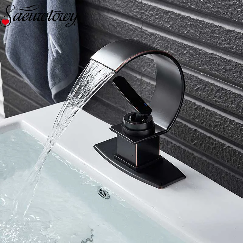 Single Hole Double Handle Hot And Cold Faucet Faucet Creative Waterfall Water Outlet Sink Mixer Bathroom Basin Faucet