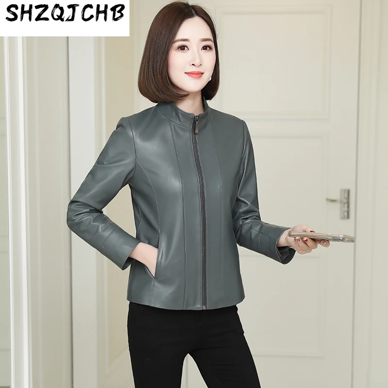 

SHZQ кожаная одежда, Женская короткая приталенная куртка из овечьей кожи, локомотивная Корейская версия, новая модель 2021 года, для весны и осе...