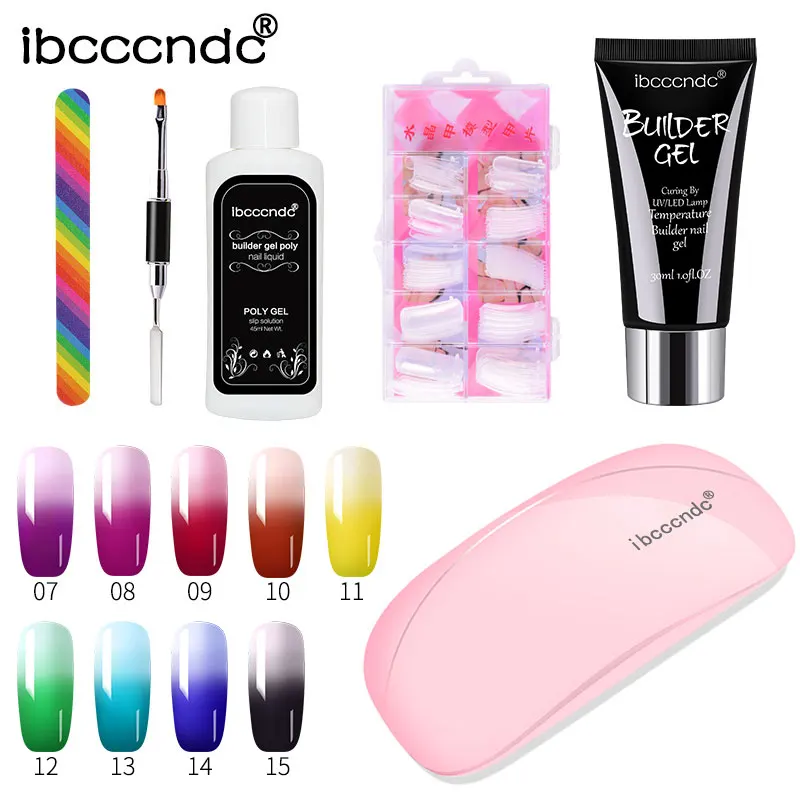 30g Poly Gel Kits French Nail Art Temperature Color Change Gel Nail Tip Form Crystal UV Gel Polygel Slice Brush Slip Solution