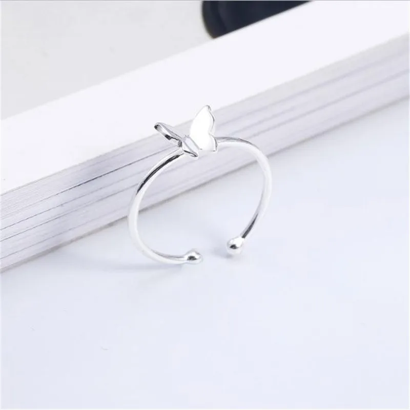 

POFUNUO Minimalist 925 Sterling Silver Rings Classic Female Butterfly Resizable Open Rings Mini Lovers Gift Fine Jewelry Rings