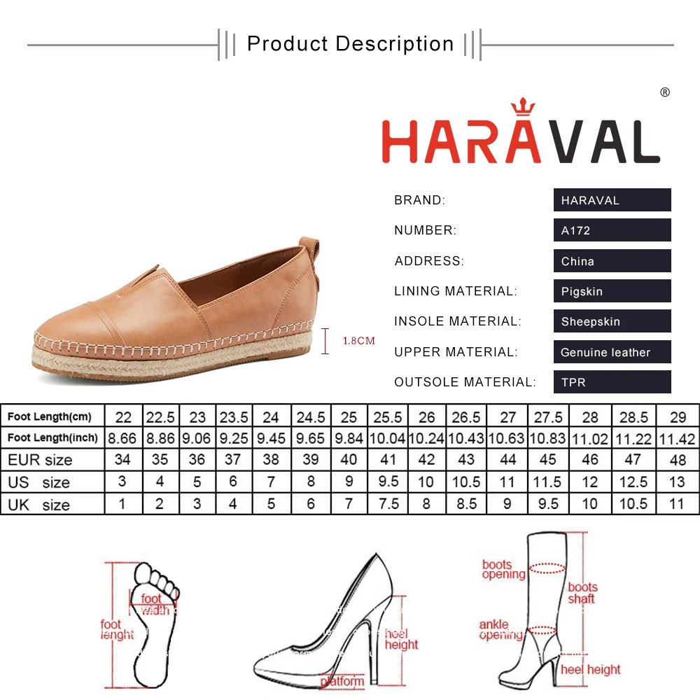 

HARAVAL Spring Autumn Women Loafers Casual Shoes Flat With Rounde Toe Black Brown Genuine Leather Fashion Flat Female Shoes A172