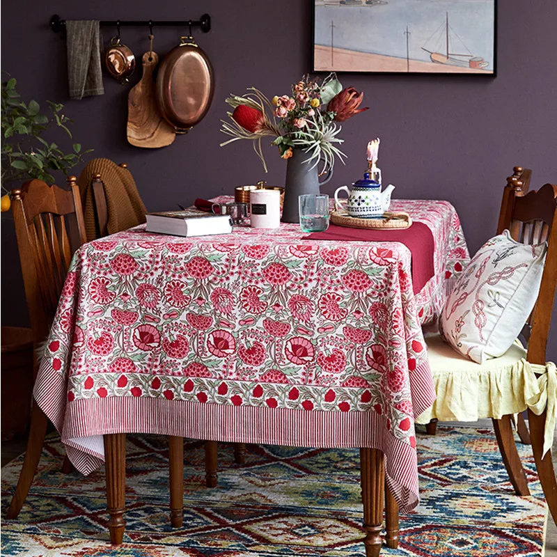 Yamuna Красный Розовый Зеленый цветочный цветок льняная скатерть рождественские