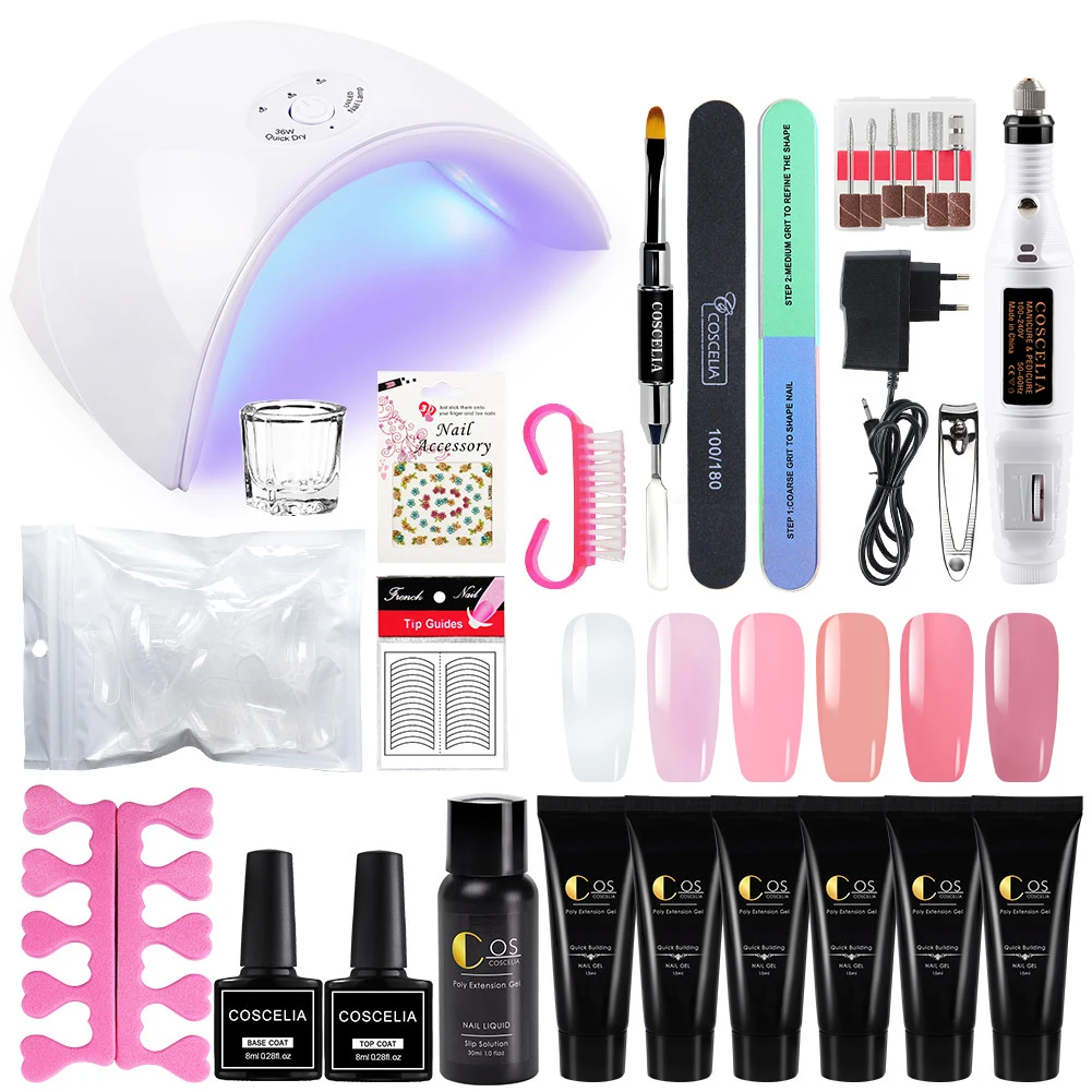KIT 21 Набор для наращивания ногтей из твердого гелевого геля, маникюрный набор, набор для маникюра из полигеля 36 Вт, СВЕТОДИОДНЫЙ Набор для маникюра с лампой, набор для быстрого строительства - Цвет: KIT 21