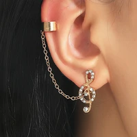s2414 fashion jewelry single piece ear clip retro metal hole free stud earring tassel long chain geometric earrings