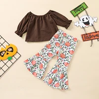 girl%e2%80%99s t shirt and trousers suit fresh solid color long sleeve tops and pumpkin trumpet pants