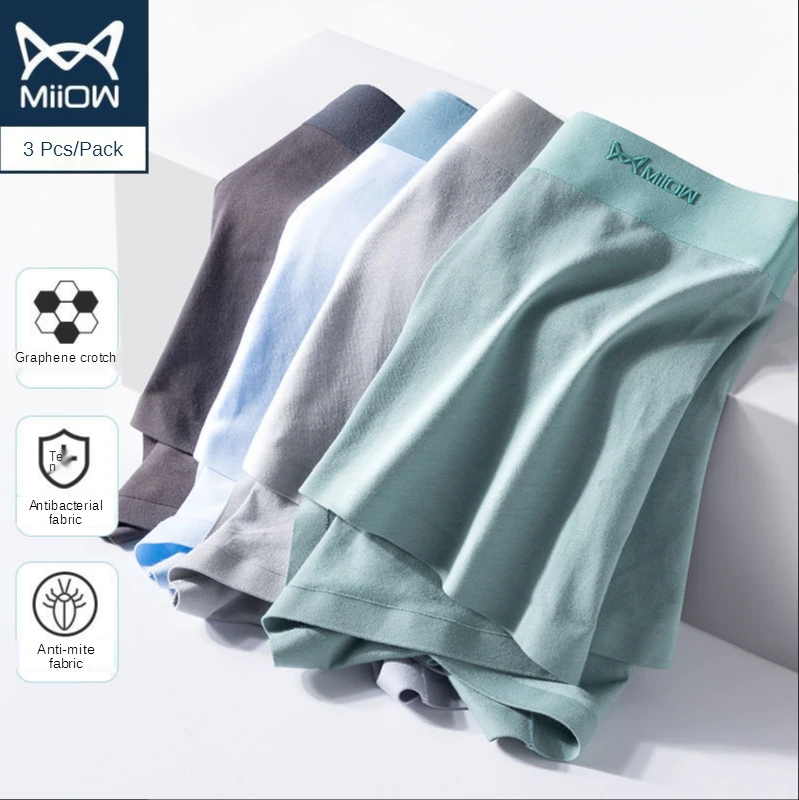 

MiiOW Men's Underwear Pure Cotton Flat Angle Graphene Antibacterial Traceless Shorts Men's Anti Mite Flat Angle Pants Breathable