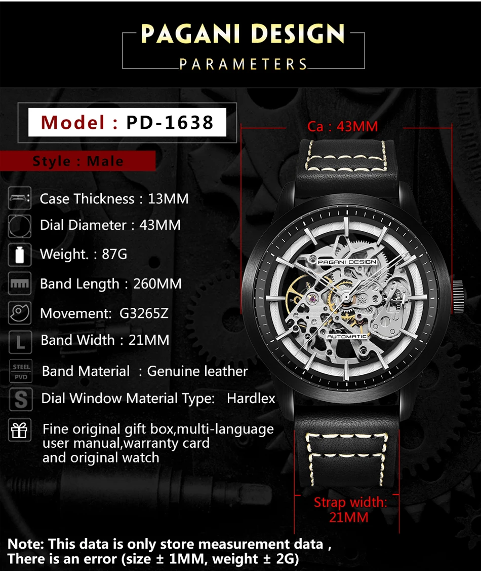 PAGANI дизайнерский бренд Лидер продаж Скелет Полые кожаные мужские наручные часы Роскошные Механические Мужские часы Новые Relogio Masculino