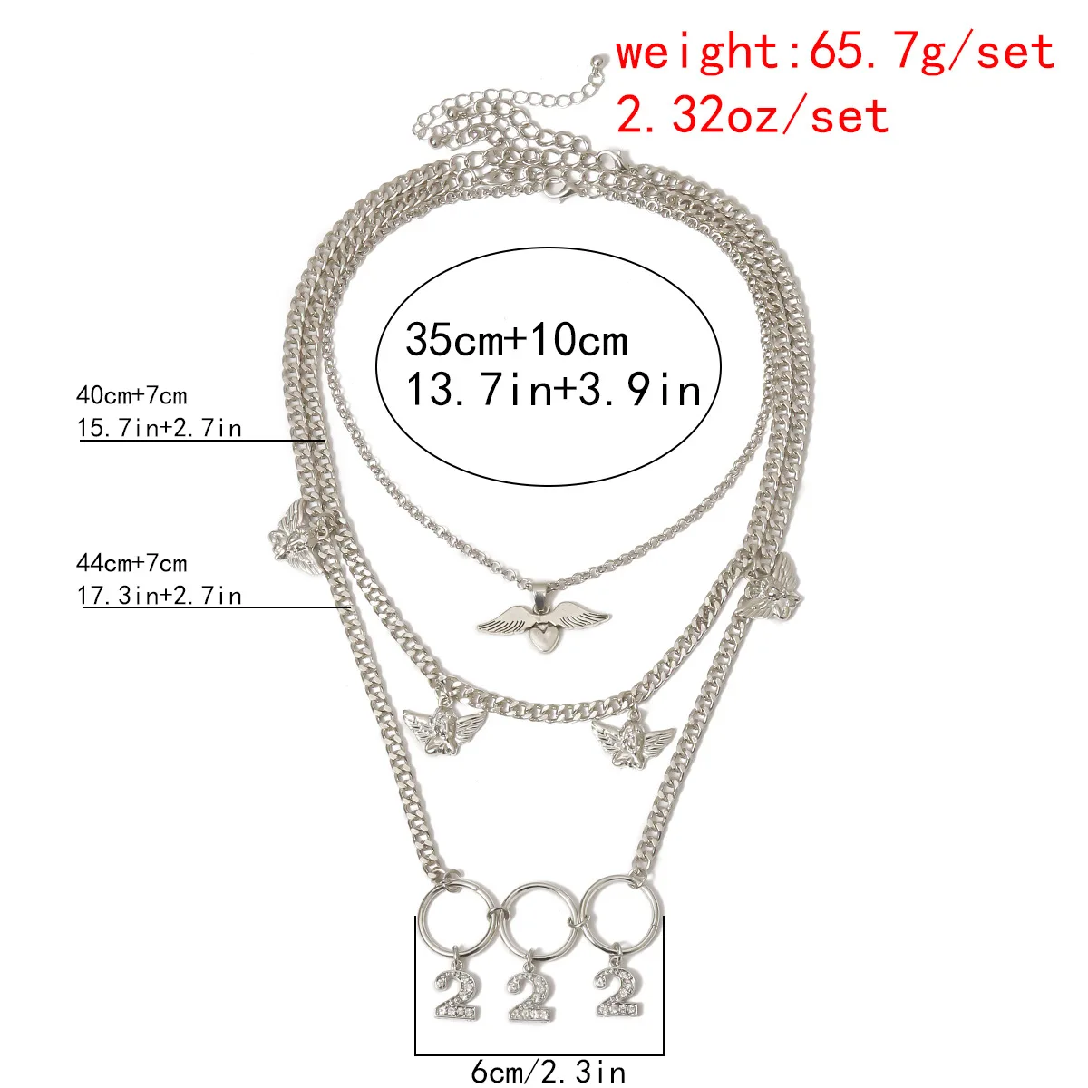 Сердце ангел 222 Многослойная длинная цепь Женская Мужская металлическая
