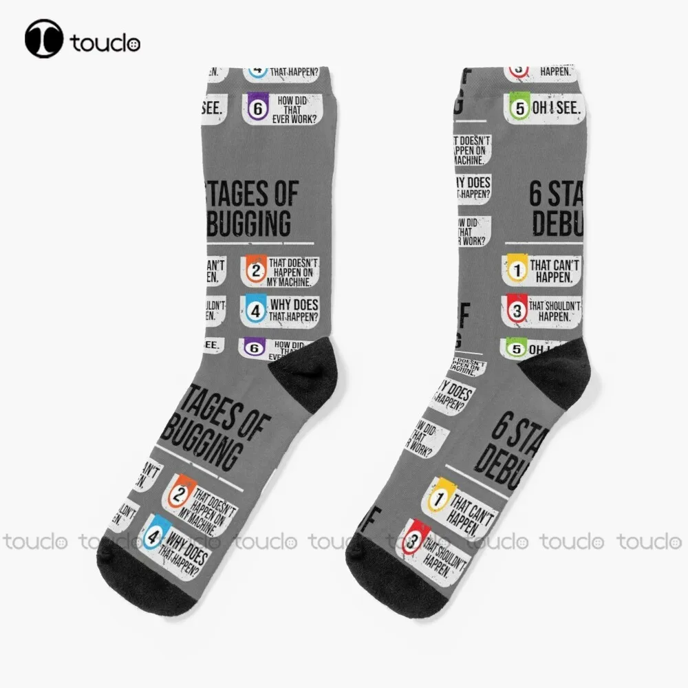 6 Stages Of Debugging Computer Programming Socks Men'S Socks Personalized Custom Unisex Adult Teen Youth Socks Hd High Quality