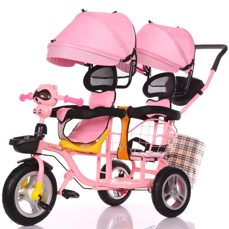 2019 New Children's Double Tricycle Stroller Baby Stroller Twin Baby Carriage Pushchair Cart Pneumatic Wheel1-6Y
