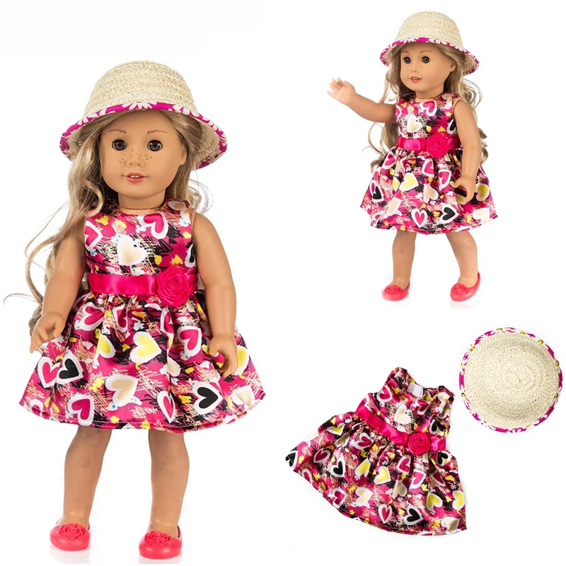 

43cm Baby Doll pink giraffe lace dress 18 Inch American OG girl Doll clothes straw hat accessories