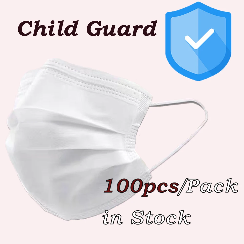 100 шт Детские маски одноразовые нетканые противопыльные 3-слойные