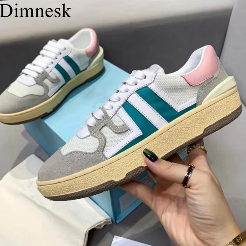 

Flat Thick Sole Mixed Color Casual Shoes Women Patchwork Lace Up Breathable Platform Sneakers Lover Spring Running Shoes Unisex