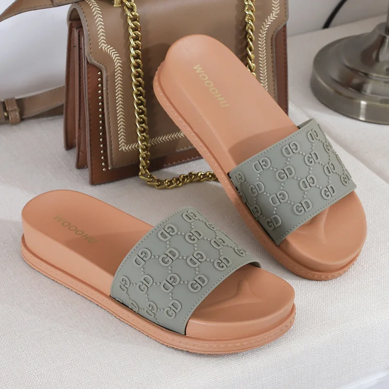 

2021 new style Roman sandals summer ladies slippers trend Korean version of flat-bottomed increased word thick-soled slippers wo