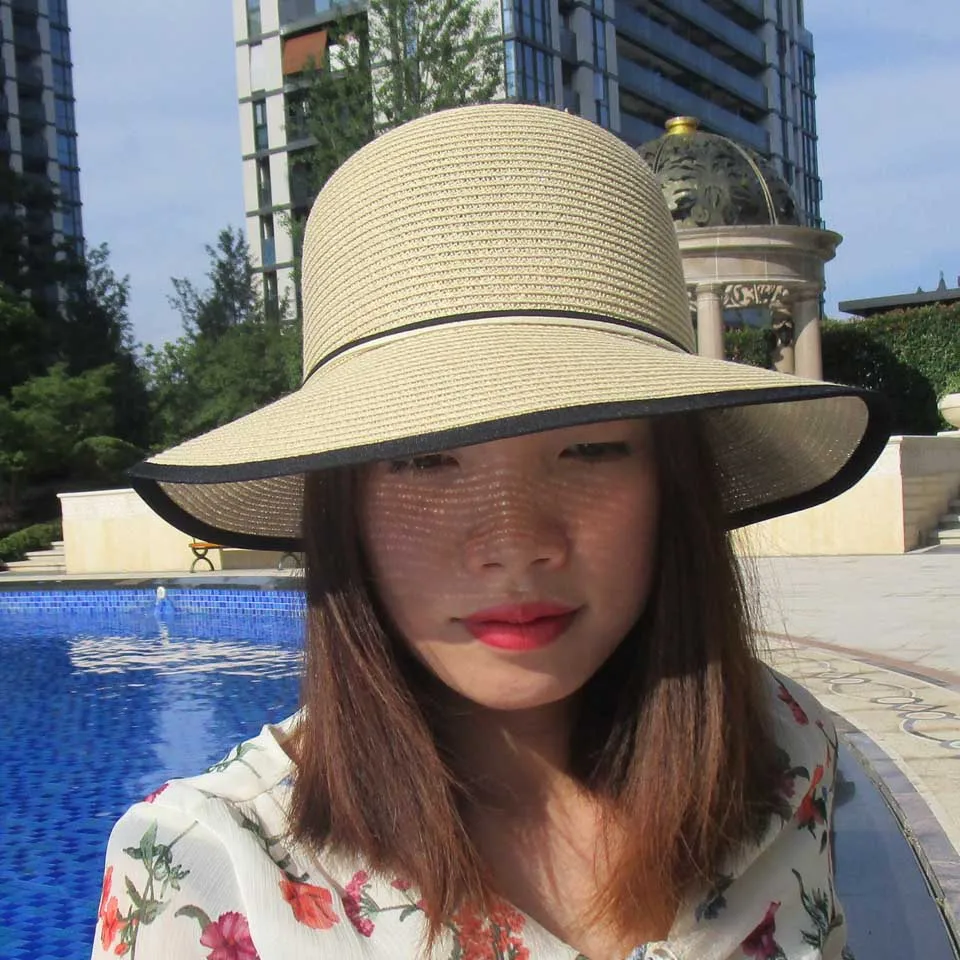 Женская шляпа от солнца с широкими полями Повседневная пляжная Панама черно