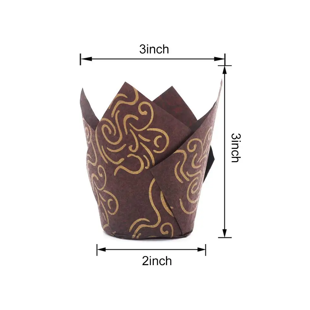 50 Pieces Tulip Cupcake Liner Baking Cups Paper Cupcake Muffin Wrappers Baking Cups Golden Printed for Weddings Birthday Party