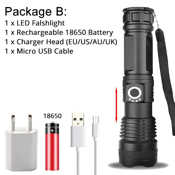 Тактический XHP70.2 светодиодный фонарик самый мощный XLamp XHP50 Перезаряжаемый USB Zoom фонарь XHP70 18650 26650 охотничий фонарь для самозащиты - Испускаемый цвет: Package B