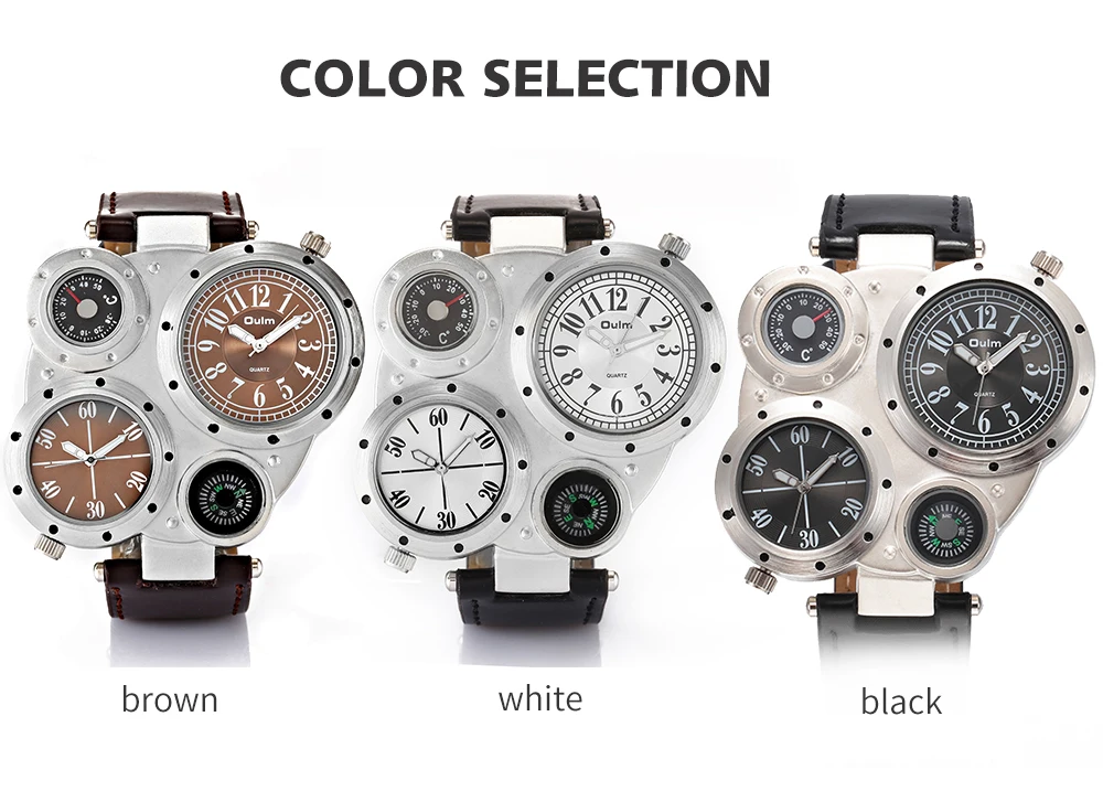 OULM Уникальный Дизайн Кварцевые часы для мужчин коричневый кожаный ремешок