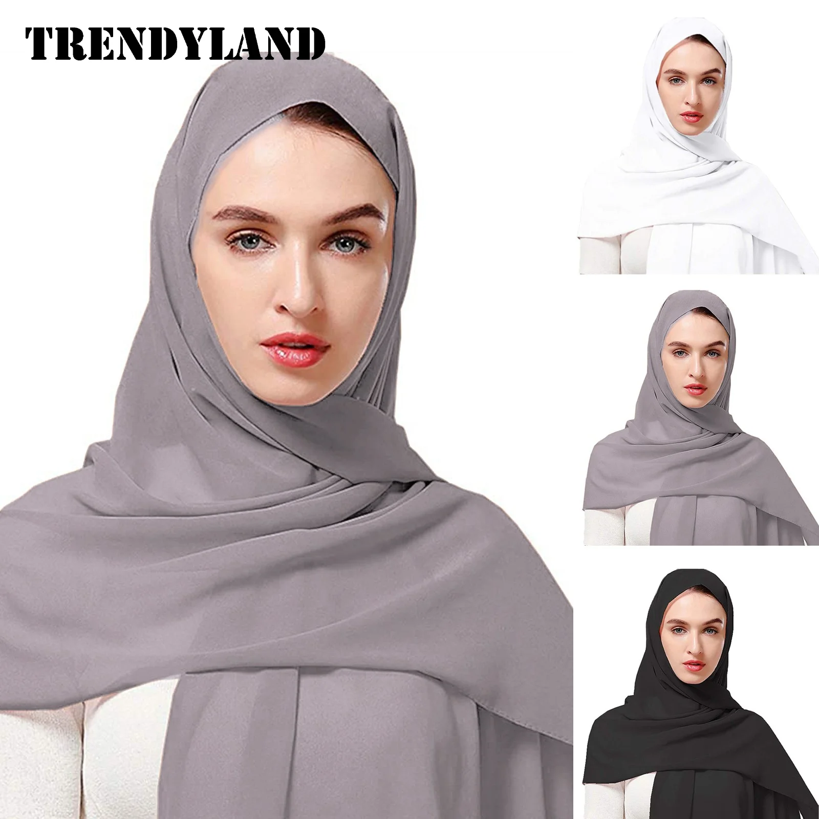 

Женский мусульманский мягкий и элегантный шифоновый однотонный тюрбан свободного кроя длинный женский винтажный мусульманский хиджаб Пря...