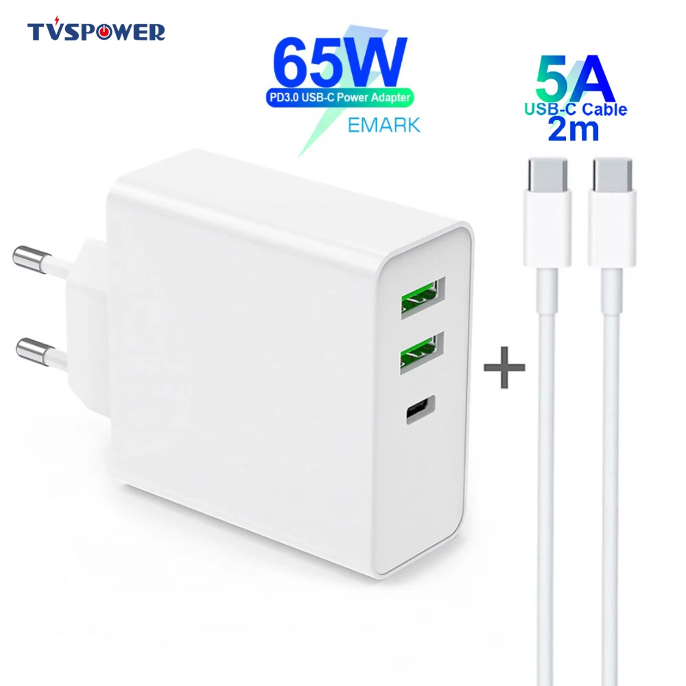 Адаптер питания 65 Вт с 1 портом PD60W QC3.0 зарядное устройство для ноутбуков MacBook Pro Air