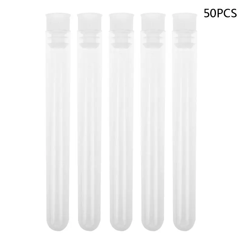 C1FB 50Pcs/Pack 12x100mm Transparent Laboratory Clear Plastic Test Tubes Vials With Push School Lab Supplies
