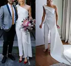 Простое богемное свадебное платье на одно плечо комбинезон с длинным шлейфом 2021 свадебные платья в стиле кантри брючные костюмы свадебное платье