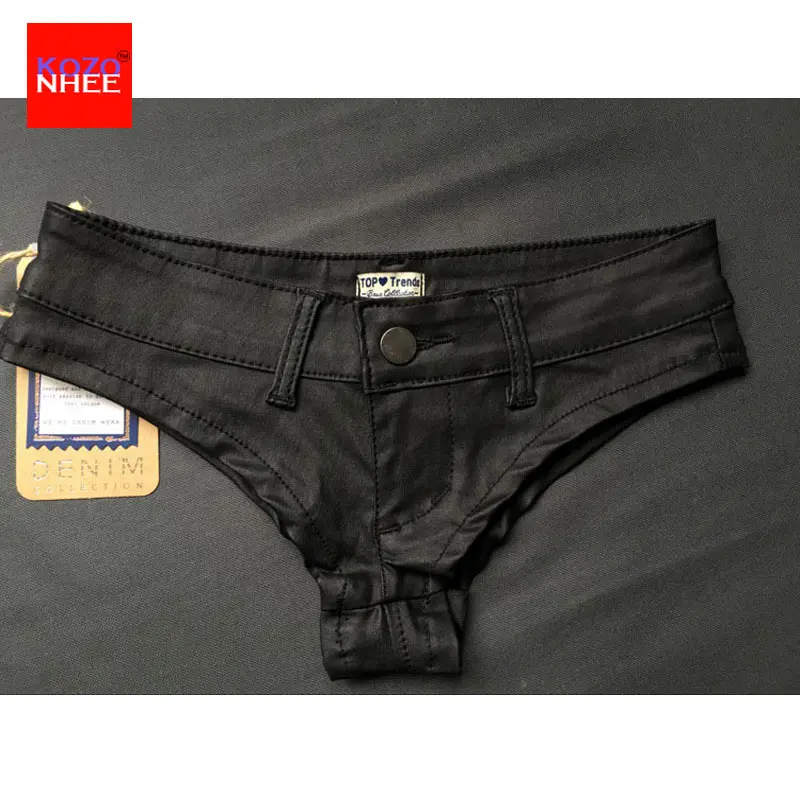 Женские пикантные эластичные шорты из искусственной кожи с заниженной талией