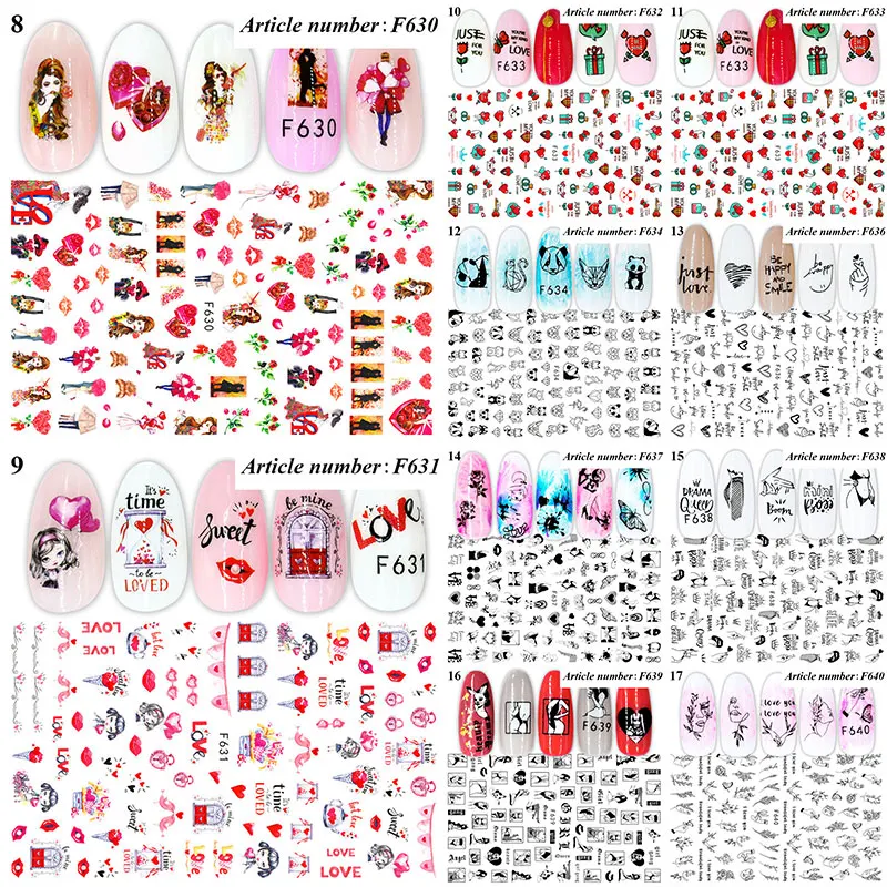 Sticker 3D Love Heart DIY Nail Art Stickers Leaves Sexy Flowers Colorful Manicure Accessories Red Lips Nail Decals Manicure