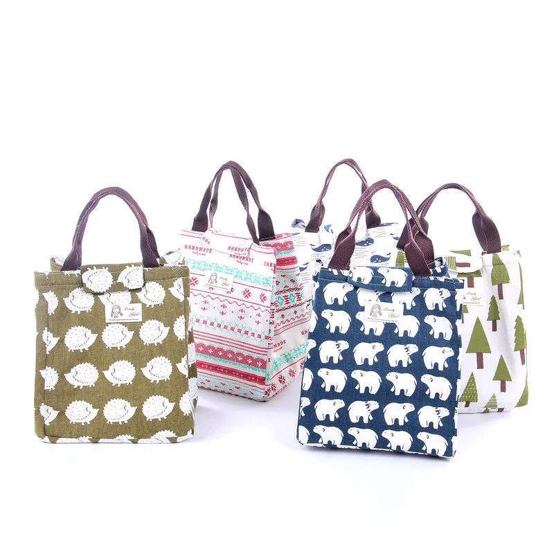 

1PC Cartoon Insulation Lunch Bag Canvas Outdoor School For Students Kitchen Accessories Fashion Eco Reusable Handbag