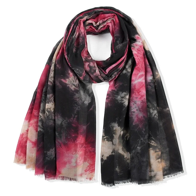 

Luxury Tie-dyed Twill Warm Scarf Simple Abstract Mori Women's Shawl Cotton Muslim Headscarf New Bandana Sunscreen Hijab