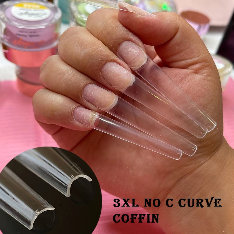 

504pcs No C Curve 3XL Coffin Tips Straight Square Half Cover Clear Extra Long False Nail Acrylic Gel Salon Manicure Supply