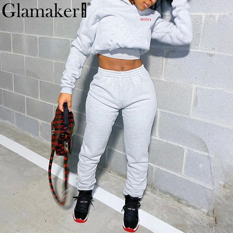 

Glamaker, толстовки с буквенным принтом, костюм из 2 предметов, новинка 2020, зимняя Осенняя спортивная одежда, свитшоты и брюки, женские повседнев...