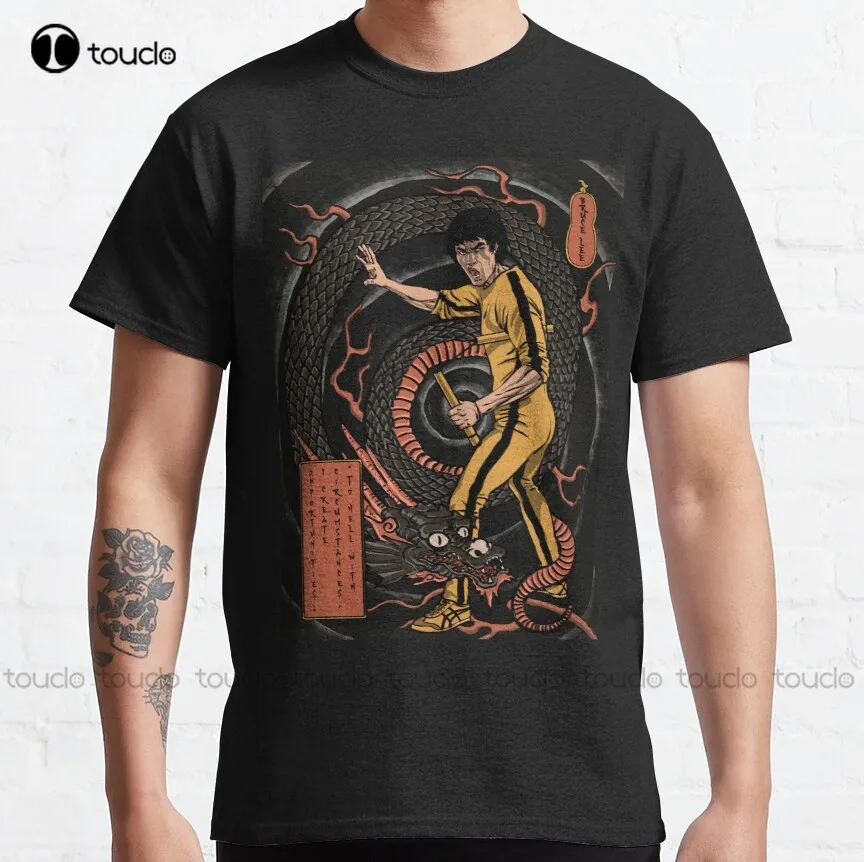 

Классическая футболка с изображением дракона оранжевого кунг-фу, белая футболка, индивидуальная футболка унисекс для подростков с цифрово...