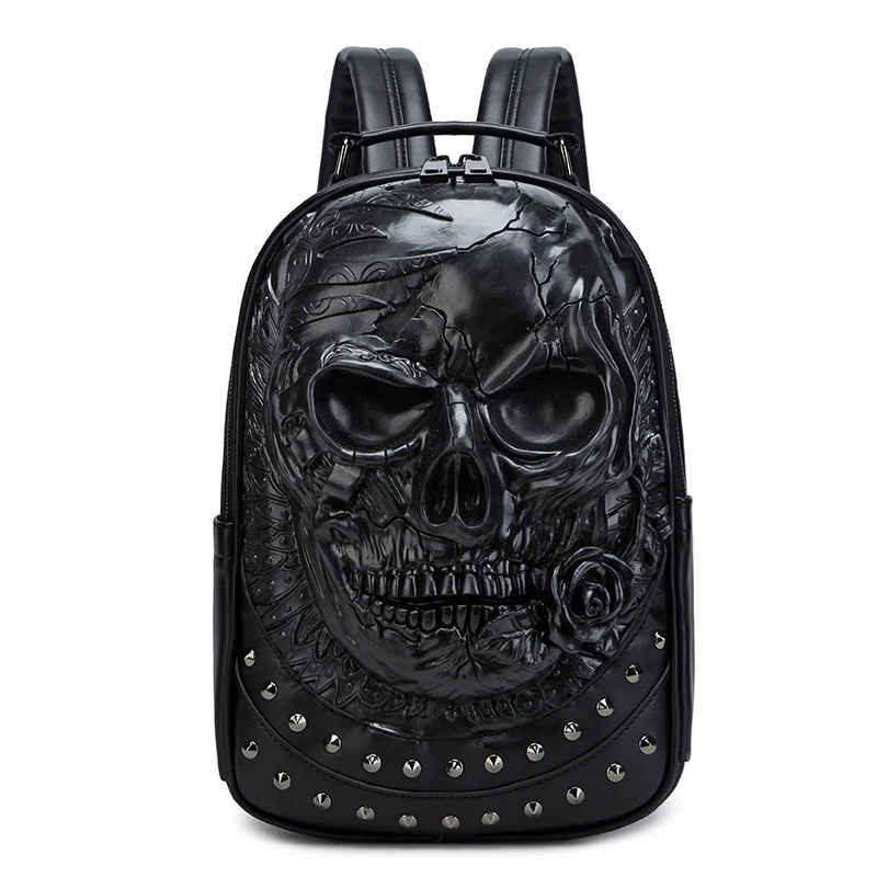 

3D Embossed rose Skull Backpack bags for Men Laptop Schoolbag Originality man Bag rivet whimsical Cool Rock travel computer bag