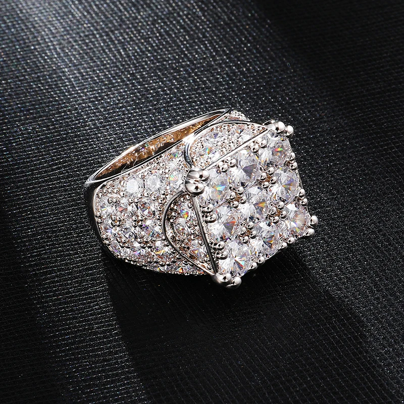 Хип хоп полный кубический подвеска с цирконом Iced Out Bling популярный Tready квадратный медь циркон кольцо для мужчин ювелирные изделия золото серебро Размер 8-11