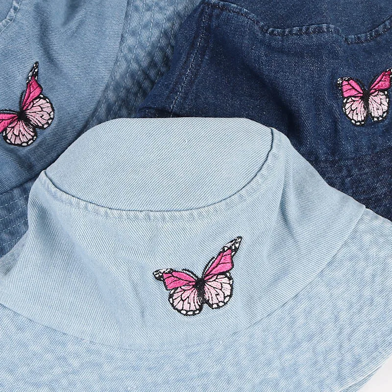 Женская джинсовая Панама с вышитыми бабочками дизайнерская bob chapeau femme женская