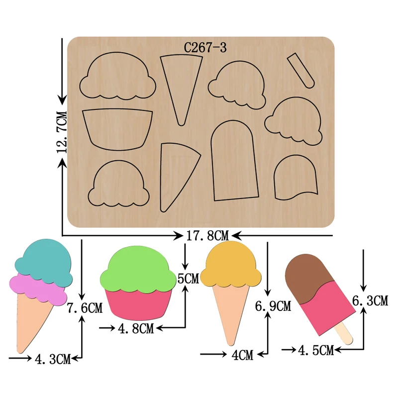 New Ice cream Wooden die Scrapbooking C-267-3 Cutting Dies for common die cutting machines on the market