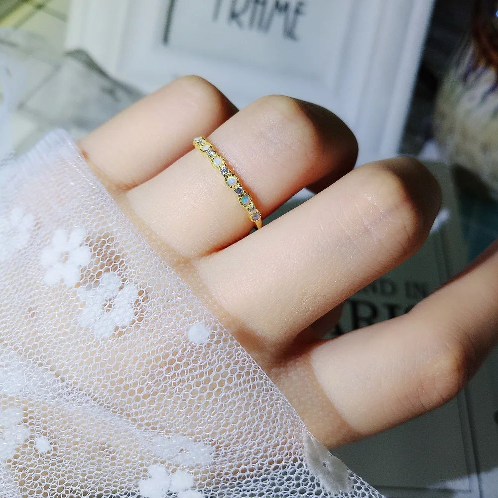 Красочные опал 6 точек циркониевое кольцо S-925 стерлингового серебра-099 | Украшения