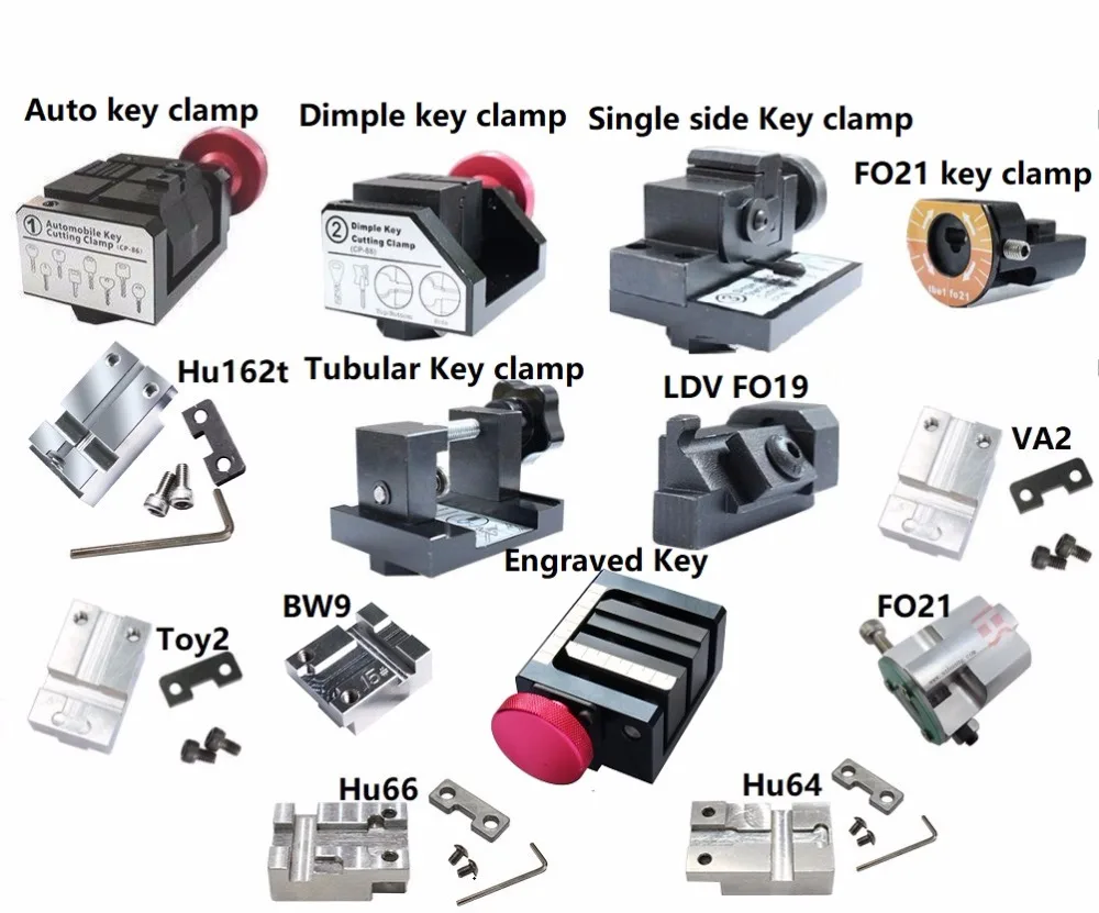 Abrazaderas de llaves completas para máquinas de corte SEC E9, hoyuelos tubulares de un lado, Hu162t, FO21, FO19, BMW9, TOY2, VA2, pinza grabada
