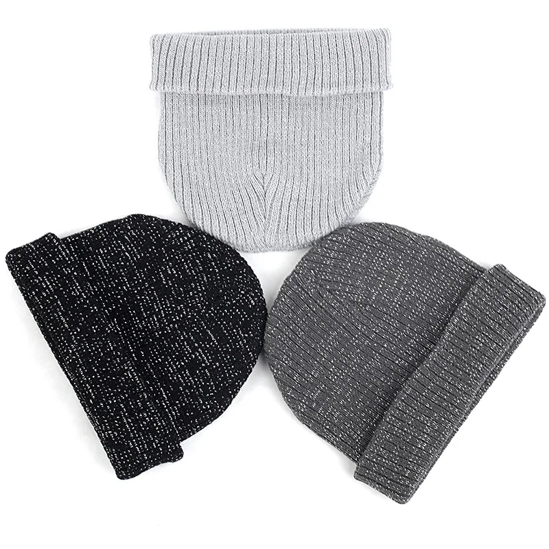 

Детские однотонные Мягкие вязаные шапки-бини для девочек и мальчиков, Детские уличные теплые шапки с серебристыми линиями