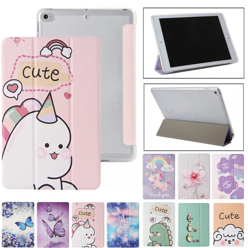 Симпатичный кожаный флип чехол с единорогом тройного сложения для планшета Ipad Mini
