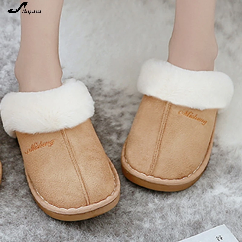 

2021 New Men Slippers Winter Indoor Warm Plush Home Slippers Women Anti Slip Autumn Furry Shoes House Floor Soft Plush Slides