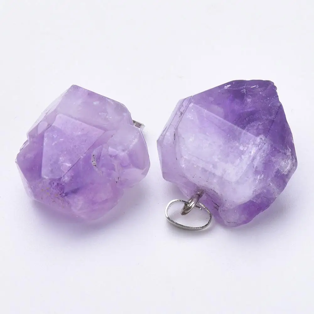 

2Pcs Natural Irregular Amethyst Gemstone Dangle Pendants 20-26x11-20mm Nuggets Raw Rock Stone Reiki Chakra Charms