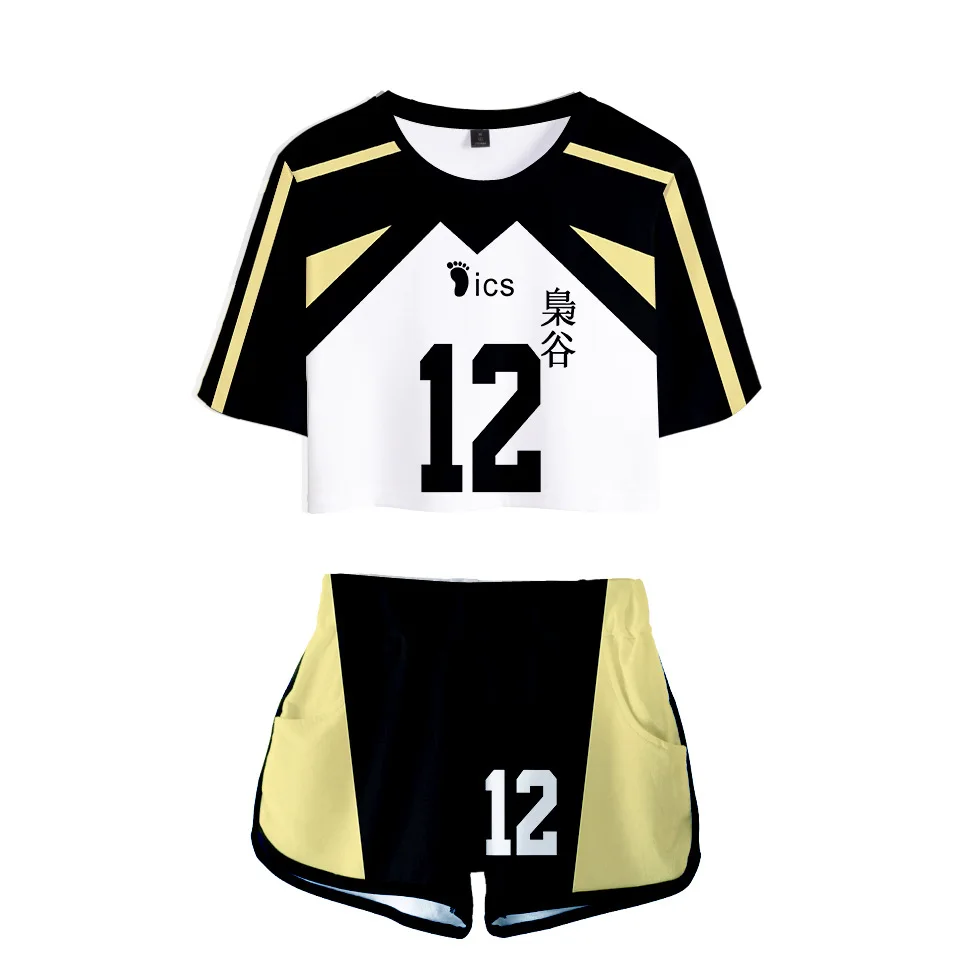 

Japan Anime Haikyuu Cosplay Costume Fukurodani Volleyball Club Akaashi Keiji Bokuto Koutarou Two Piece Set Women Tops and Shorts