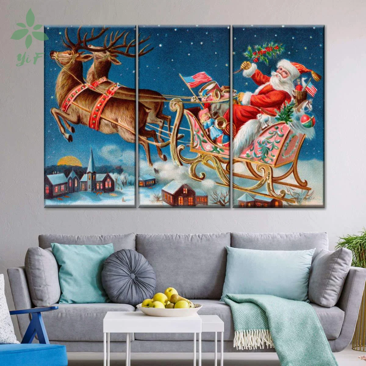 

Santa Claus Multi Panel 3 Piece Canvas Art Home Wall Decoration Oil Painting