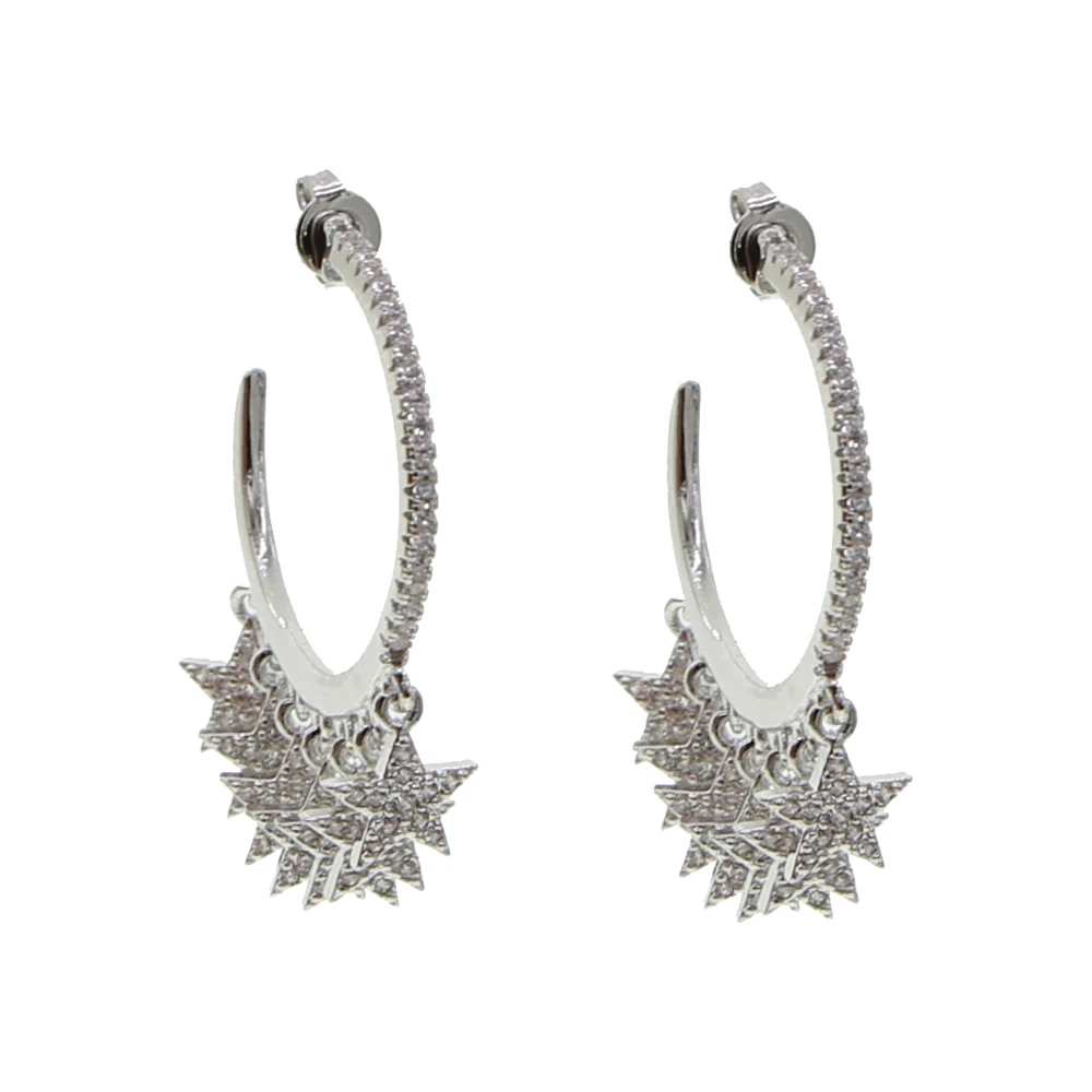 Silver Gold Color Earrings Big Circle Round Star Charm Dangle Earrings Set Punk Piercing Earing Women's Minimalist Jewelry