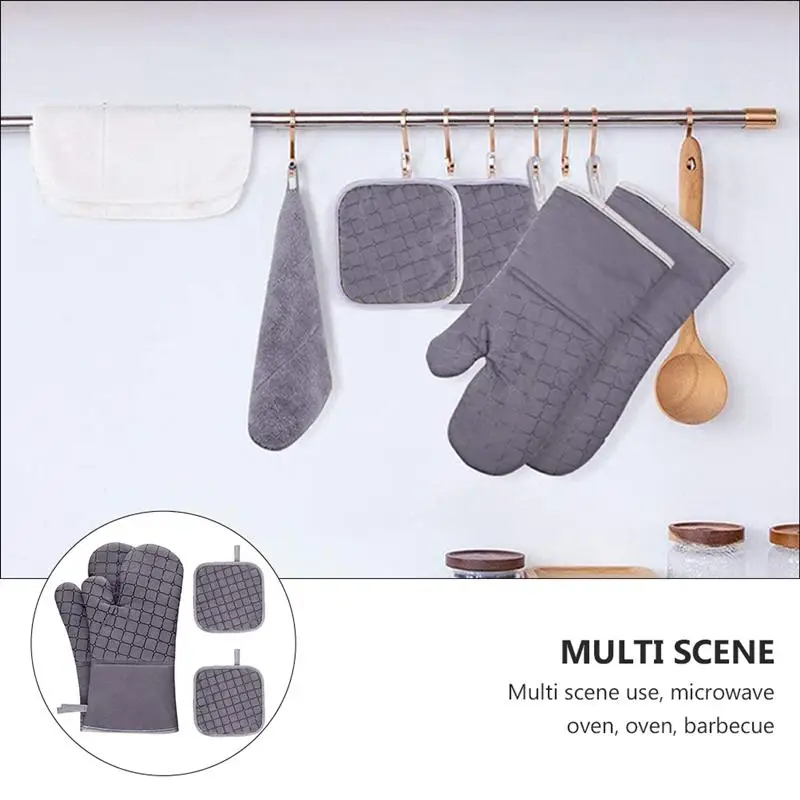 

4Pcs Oven Mitts Heat Resistant Kitchen Baking Thick Mitts with Insulation Pads
